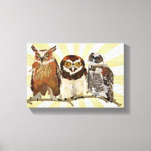 LIENZO OWLS EN UN VESTÍBULO DE FILA