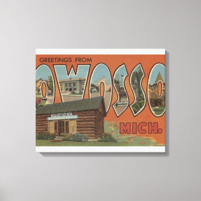 Lienzo Owosso, Michigan - Escenas de letras grandes (Anverso)