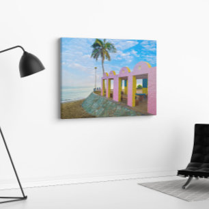 Lienzo Pabellón Costero de Playa Tropical Colorida