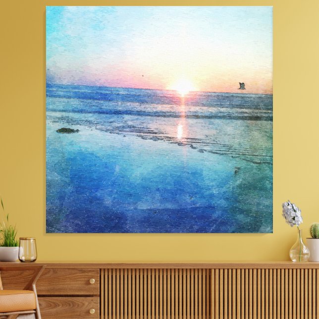Lienzo Pacific Beach Sunset Watercolor (Insitu (Sala de estar))