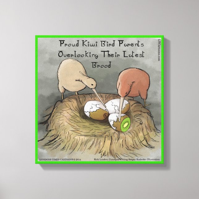 Lienzo Padres de pájaros kiwi divertidos y estampa de fru (Anverso)