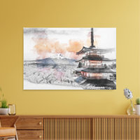 Pagoda Japonesa Acuarela & Mt. Fuji