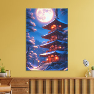 Lienzo Pagoda Mística Bajo el Cielo Lunar
