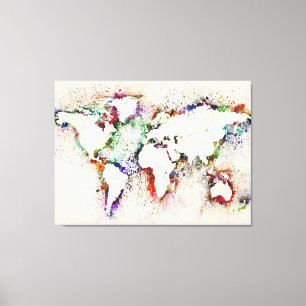 Lienzo Paint Splashes Mapa de texto del mundo