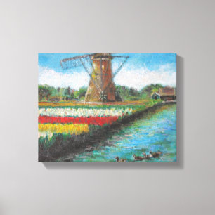 Lienzo Paintaje Holland del molino de viento Tulips de pr