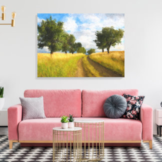 Lienzo Paintaje paisajístico de la carretera del país
