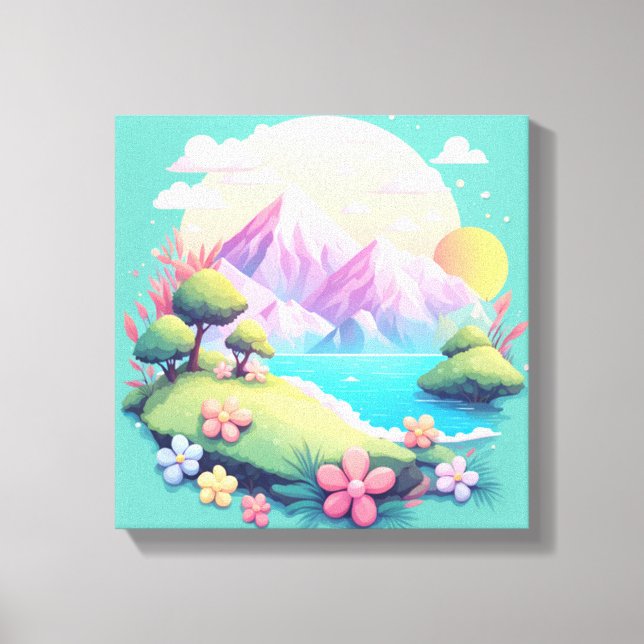 Lienzo Paintaje paisajístico de montaña tranquilo (Anverso)