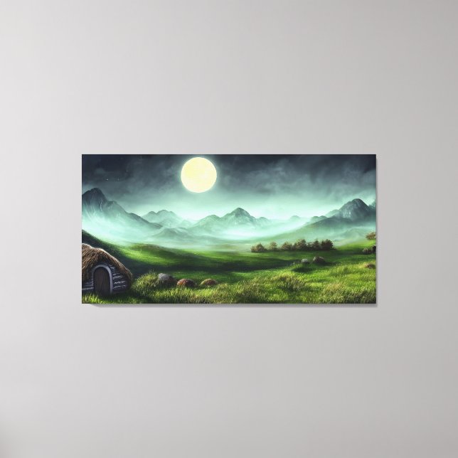 Lienzo Paintaje paisajístico de una cabaña en la montaña (Anverso)