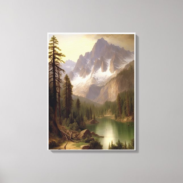 Lienzo Paintaje paisajístico del Lago Snowy Mountain (Anverso)