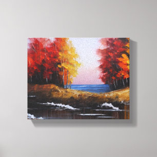 Lienzo Paintaje paisajístico del río Otoño