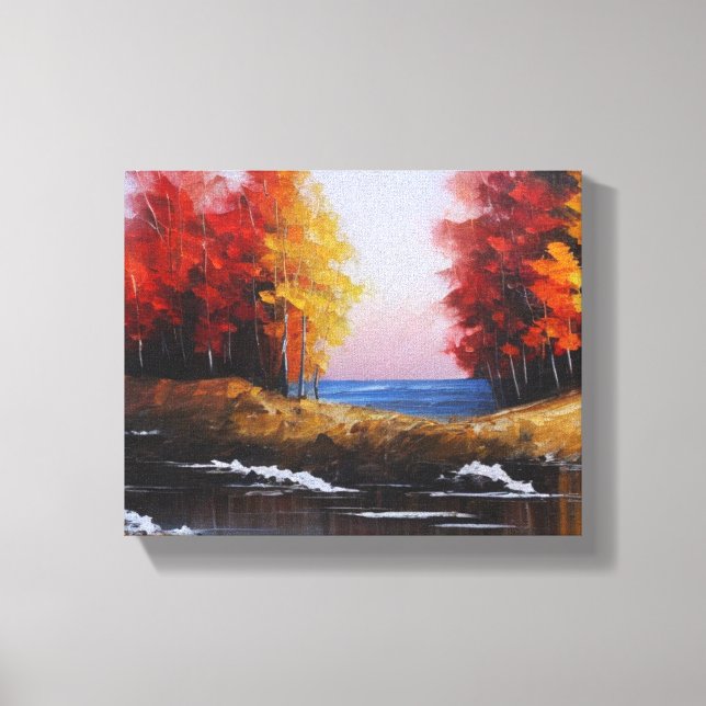 Lienzo Paintaje paisajístico del río Otoño (Anverso)