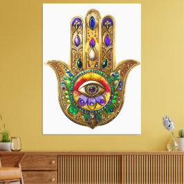 Lienzo Painted Gold Hamsa Amethyst Ruby Third Eye