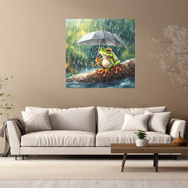 Lienzo Paintero Cottagecore Frog Woodland Rainy Day Art