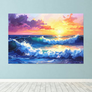 Lienzo Painting waves at sunset sunrise 002