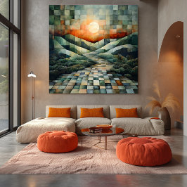 Lienzo Paisaje abstracto con camino iluminado por el sol 
