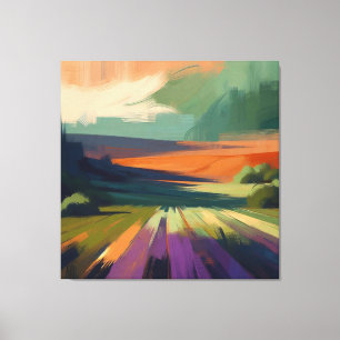 Lienzo Paisaje abstracto con cielo rosado, amarillo morad