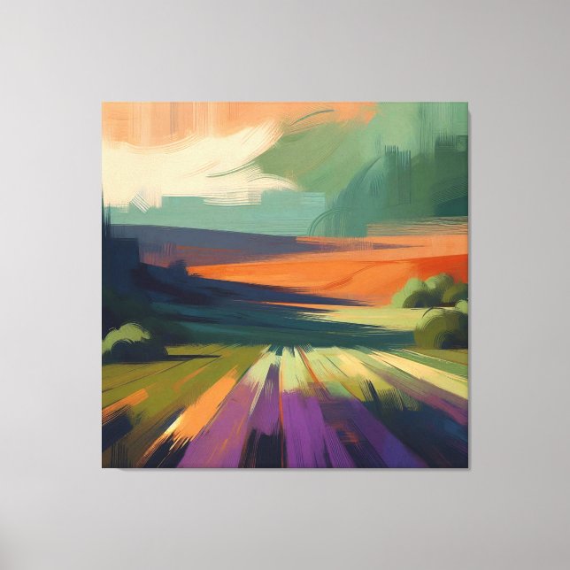 Lienzo Paisaje abstracto con cielo rosado, amarillo morad (Anverso)