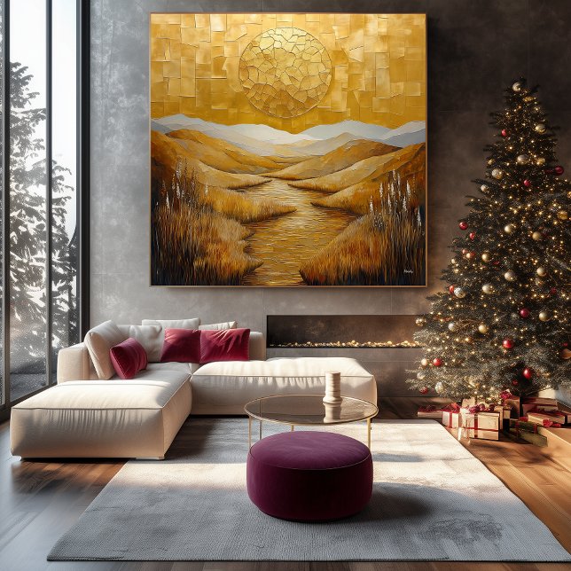 Lienzo Paisaje abstracto dorado monocromático con sol (Subido por el creador)
