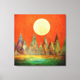 Lienzo Paisaje abstracto luna llena montañas cielo naranj