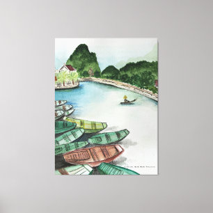 Lienzo Paisaje acuático, Vietnam, Tam Coc Poster Flye