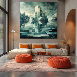 Lienzo Paisaje Ártico Geométrico con Icebergs