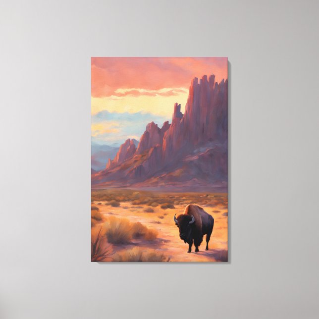 Lienzo Paisaje artístico del Desert Lone Buffalo Colorful (Anverso)