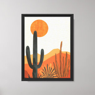 Lienzo Paisaje boho desierto cactus puesta de sol