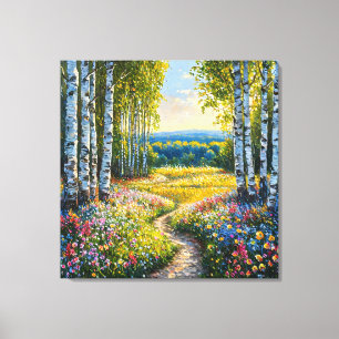 Lienzo Paisaje boscoso de abedul sereno