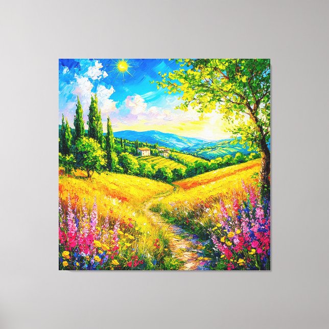 Lienzo Paisaje Campestre Con Flores (Anverso)