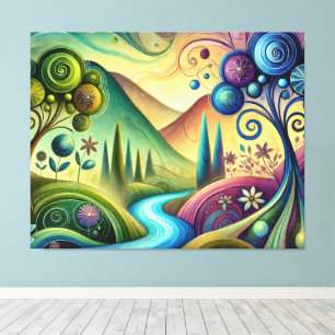 Lienzo Paisaje caprichoso con árboles y ríos giratorios