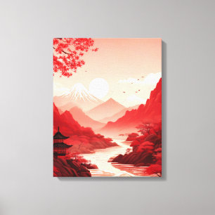 Lienzo Paisaje chino tranquilo con montañas y ríos