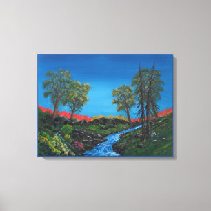 Lienzo Paisaje colorido de la corriente de bosques rocoso