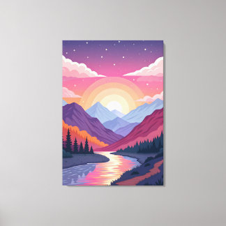 Lienzo Paisaje Colorido de Puesta de Sol en Montañas Supe