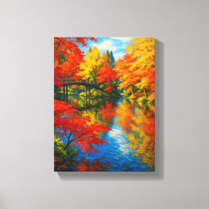Lienzo Paisaje colorido del puente de otoño