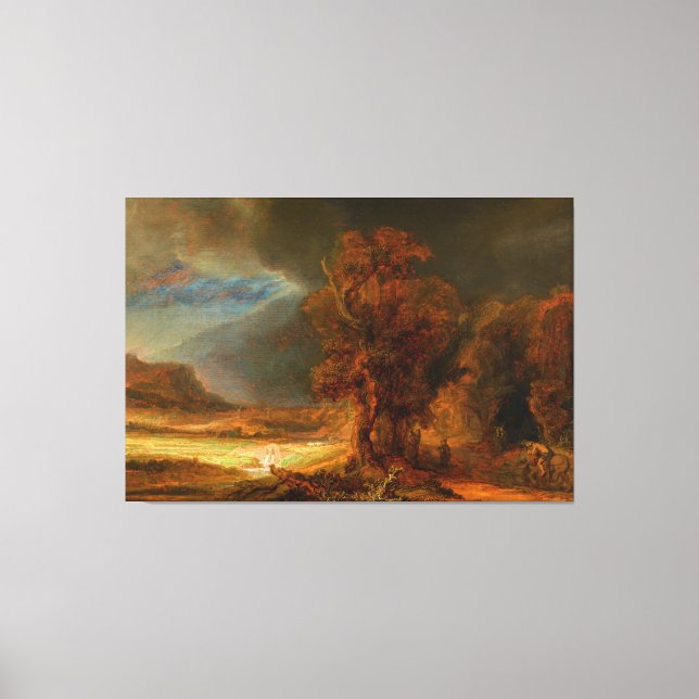 Lienzo Paisaje con el buen samaritano de Rembrandt (Anverso)