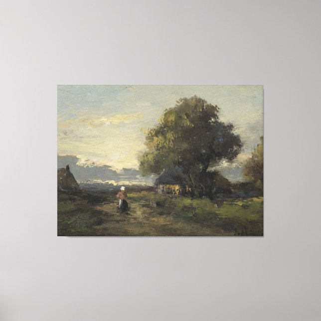 Lienzo Paisaje con granjas, Jan van der Linde, 1874 (Anverso)