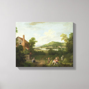 Lienzo Paisaje con los agricultores, c.1730-40 (aceite en