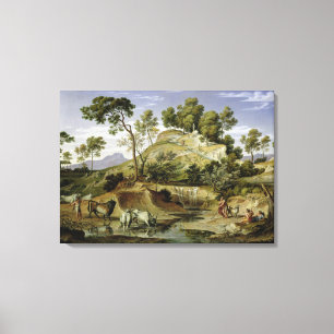 Lienzo Paisaje con los pastores y las vacas