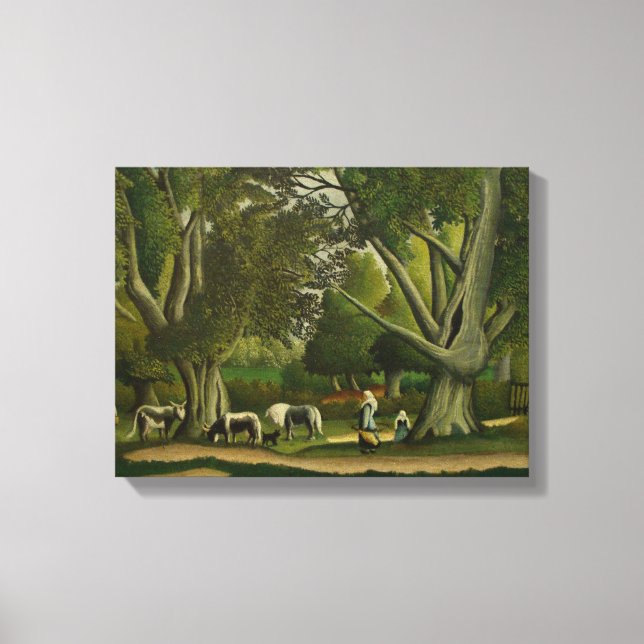 Lienzo Paisaje con Milkmaids de Henri Rousseau (Anverso)