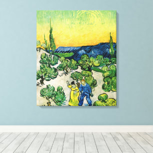 Lienzo Paisaje con pareja caminando de Vincent van Gogh