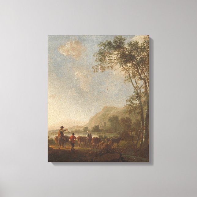 Lienzo Paisaje con pastores y ganado, Aelbert Cuyp, (Anverso)