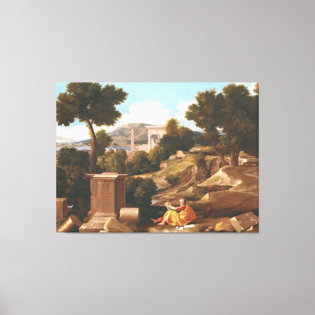 Lienzo Paisaje con San Juan en Patmos Nicolas Pouss (Anverso)