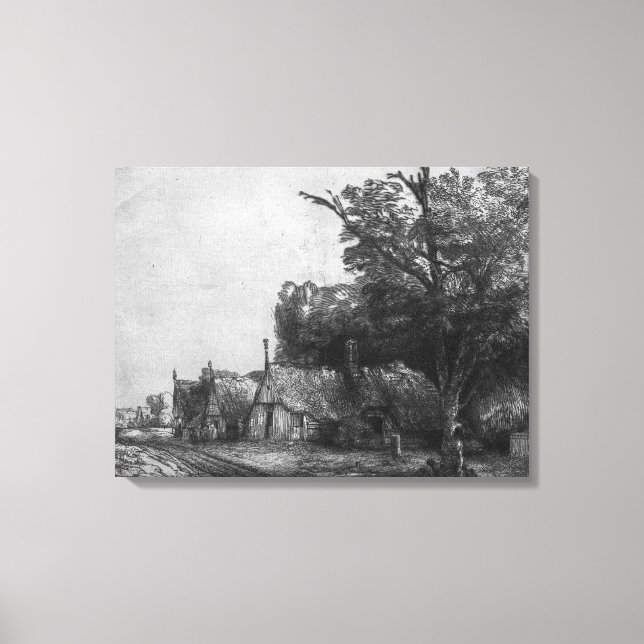 Lienzo Paisaje con tres cabañas, 1650 (Anverso)