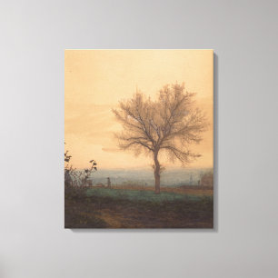 Lienzo Paisaje con un árbol desnudo y una flor