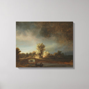 Lienzo Paisaje con un puente de piedra - Rembrandt - c163