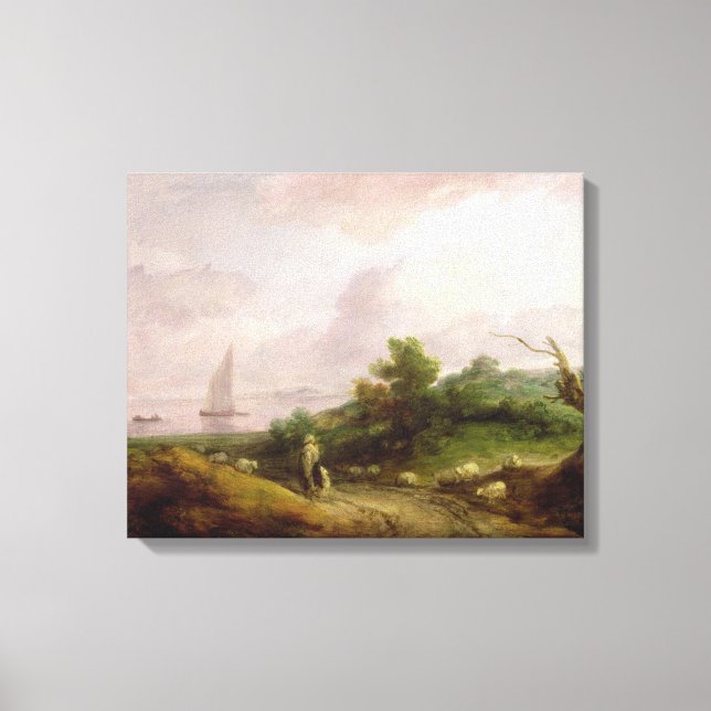 Lienzo Paisaje costero con pastor y su rebaño, c (Anverso)