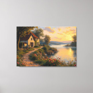 Lienzo Paisaje de Amanecer en una Granja Rústica