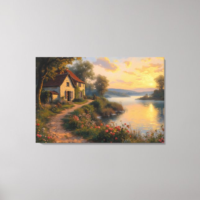 Lienzo Paisaje de Amanecer en una Granja Rústica (Anverso)