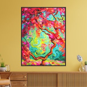 Lienzo Paisaje de árbol colorido y texturizado en negrita
