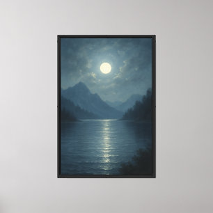 Lienzo Paisaje de Dreamy Moonlit Mountain Lake